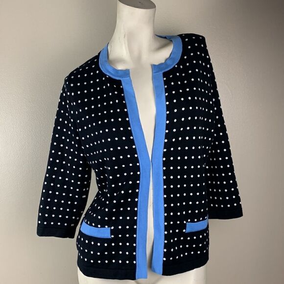 TALBOTS petite medium sweater open cardigan dots cotton open front - Picture 1 of 11